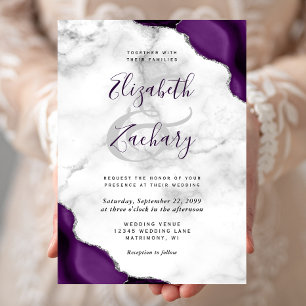 Invitation Mariage au marbre aux coins de l'agate argent pour
