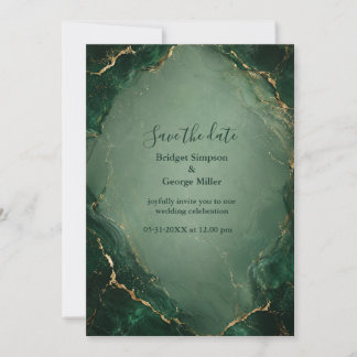 Invitation Mariage au marbre émeraude Luxe avec de l'or