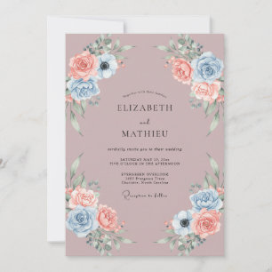Invitation Mariage au Mauve Poussiéreux Azur Ranunculus Eucal
