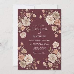 Invitation Mariage au Merlot Ranunculus Eucalyptus