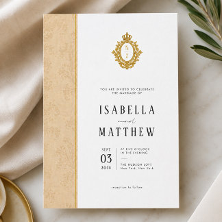 Invitation Mariage au monogramme de la crête dorée formelle f