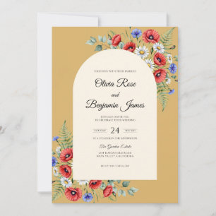 Invitation Mariage au Moutarde et Coquelicot Rouge