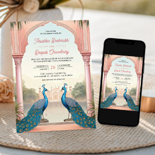 Invitation Mariage au Palais Royal Indien des Paons Floraux R