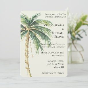 Invitation Mariage au palmier vert or tropical