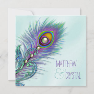 Invitation Mariage au paon bleu sarcelle et violet