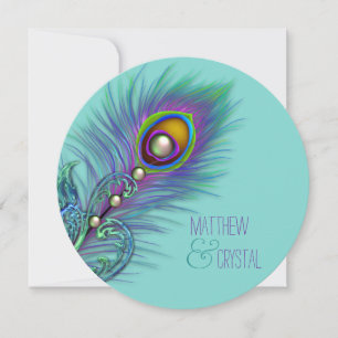 Invitation Mariage au paon bleu sarcelle et violet