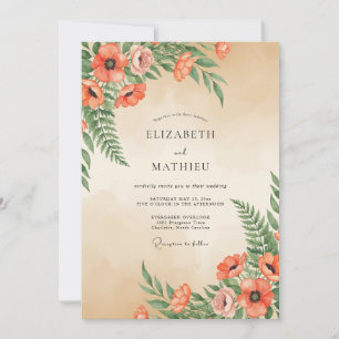 Invitation Mariage au pavot rouille fougère