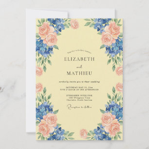 Invitation Mariage au Peach Azure Hydrangea Eucalyptus