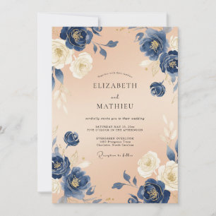 Invitation Mariage au pétale d'abricot de la marine