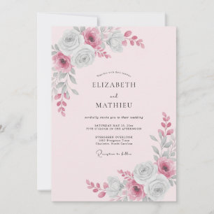 Invitation Mariage au pétale de framboise argenté
