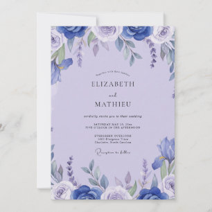 Invitation Mariage au pétale de lavande cobalt