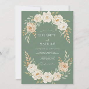Invitation Mariage au pétale d'olive atténué à l'aquarelle