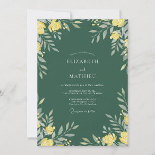 Invitation Mariage au pétale doré émeraude