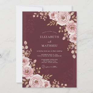 Invitation Mariage au pétale rose bordeaux