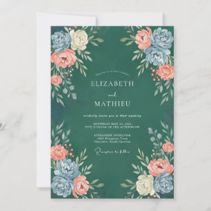 Invitation Mariage au pétrole Corail Ranunculus Eucalyptus
