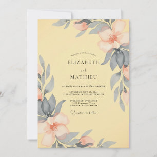 Invitation Mariage au pivoine ardoise beurrée