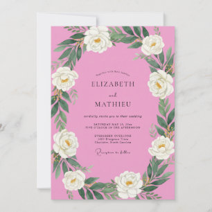 Invitation Mariage au pivoine blanc magenta