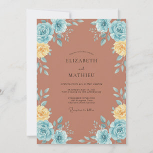 Invitation Mariage au Ranunculus Aqua Terracotta et Eucalyptu