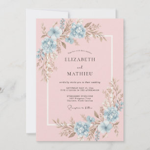 Invitation Mariage au Ranunculus Azur et Eucalyptus Rose Past