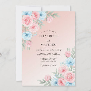 Invitation Mariage au Ranunculus Azur Eucalyptus Rose