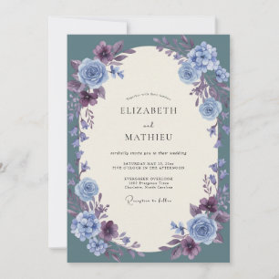 Invitation Mariage au Ranunculus Bleuet Eucalyptus Ardoise