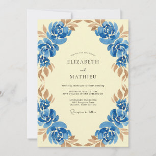 Invitation Mariage au Ranunculus Cobalt et à l'Eucalyptus
