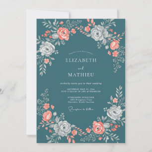 Invitation Mariage au Ranunculus Corail Ardoise et Eucalyptus