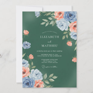 Invitation Mariage au Ranunculus Corail Emeraude et Eucalyptu