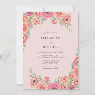 Invitation Mariage au Ranunculus Corail et Eucalyptus Rose