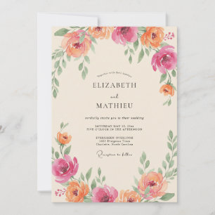 Invitation Mariage au Ranunculus Corail Magenta et Eucalyptus
