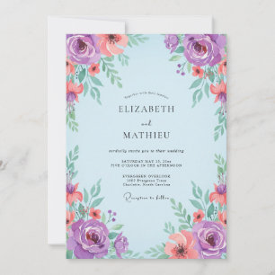 Invitation Mariage au Ranunculus Corail Pourpre et Eucalyptus