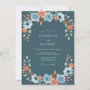 Invitation Mariage au Ranunculus Corail Sarcelle et Eucalyptu