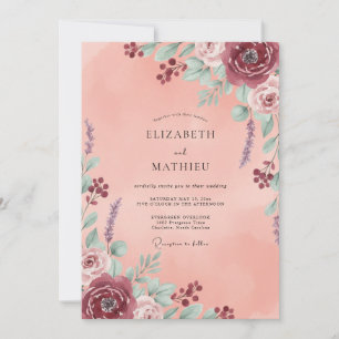 Invitation Mariage au Ranunculus Eucalyptus Aqua Corail