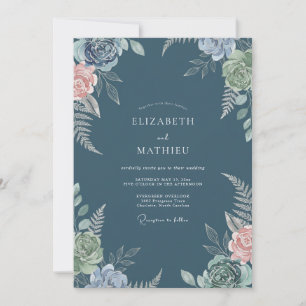 Invitation Mariage au Ranunculus Eucalyptus Ardoise Assourdi