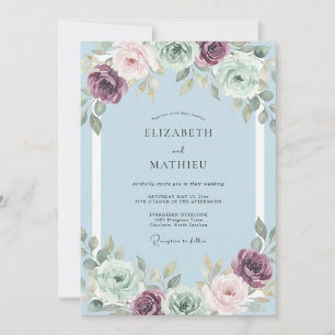 Invitation Mariage au Ranunculus Eucalyptus Bleu Poudre
