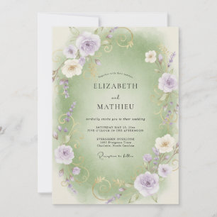 Invitation Mariage au Ranunculus Eucalyptus Lilas Céladon