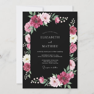 Invitation Mariage au Ranunculus Eucalyptus Magenta Noir