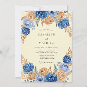 Invitation Mariage au Ranunculus Eucalyptus Or Azur