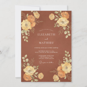 Invitation Mariage au Ranunculus Eucalyptus Or Terracotta