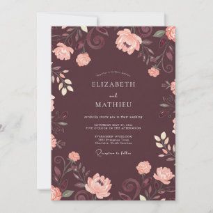 Invitation Mariage au Ranunculus Eucalyptus prune tendre rose