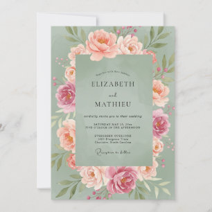 Invitation Mariage au Ranunculus Eucalyptus Sarcelle Poussiér