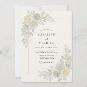 Invitation Mariage au Ranunculus Gris Champagne et Eucalyptus