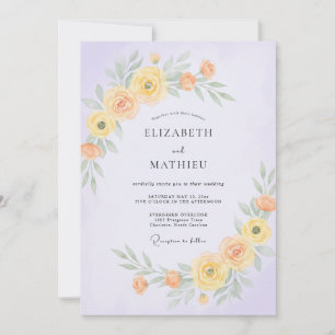 Invitation Mariage au Ranunculus Jaune Lavande et Eucalyptus