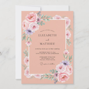 Invitation Mariage au Ranunculus Lilas et Eucalyptus Pêche