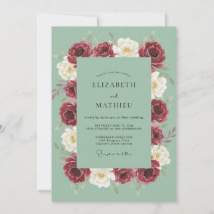 Invitation Mariage au Ranunculus Marron et Eucalyptus Seafoam