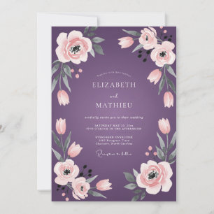 Invitation Mariage au Ranunculus pêche et Eucalyptus prune