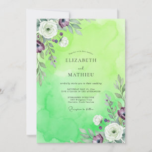 Invitation Mariage au Ranunculus Pourpre Chaux et Eucalyptus
