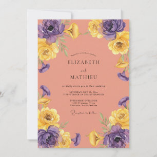 Invitation Mariage au Ranunculus Pourpre Corail et Eucalyptus