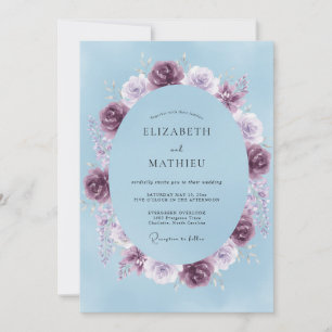 Invitation Mariage au Ranunculus Prune et Eucalyptus Bleu Pou
