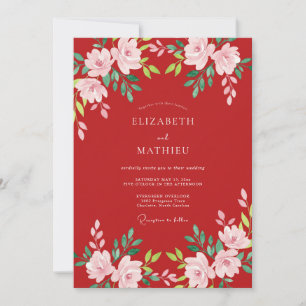 Invitation Mariage au Ranunculus Rose et Eucalyptus Rouge Cra